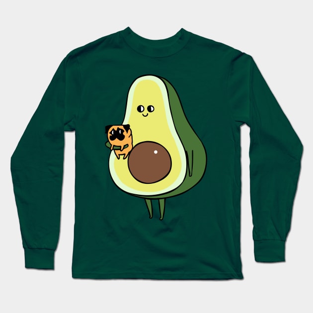 Avocado with Pug Long Sleeve T-Shirt by huebucket